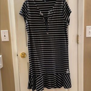 Chaps Ladies size Large Black and White Striped Dress